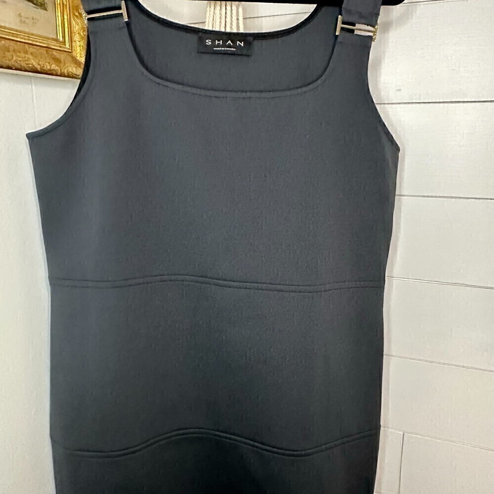 Shan Sofia Sheath Mini Dress Square Neck Anthracite Black 3D Jersey NWT Size 10 - Picture 10 of 16